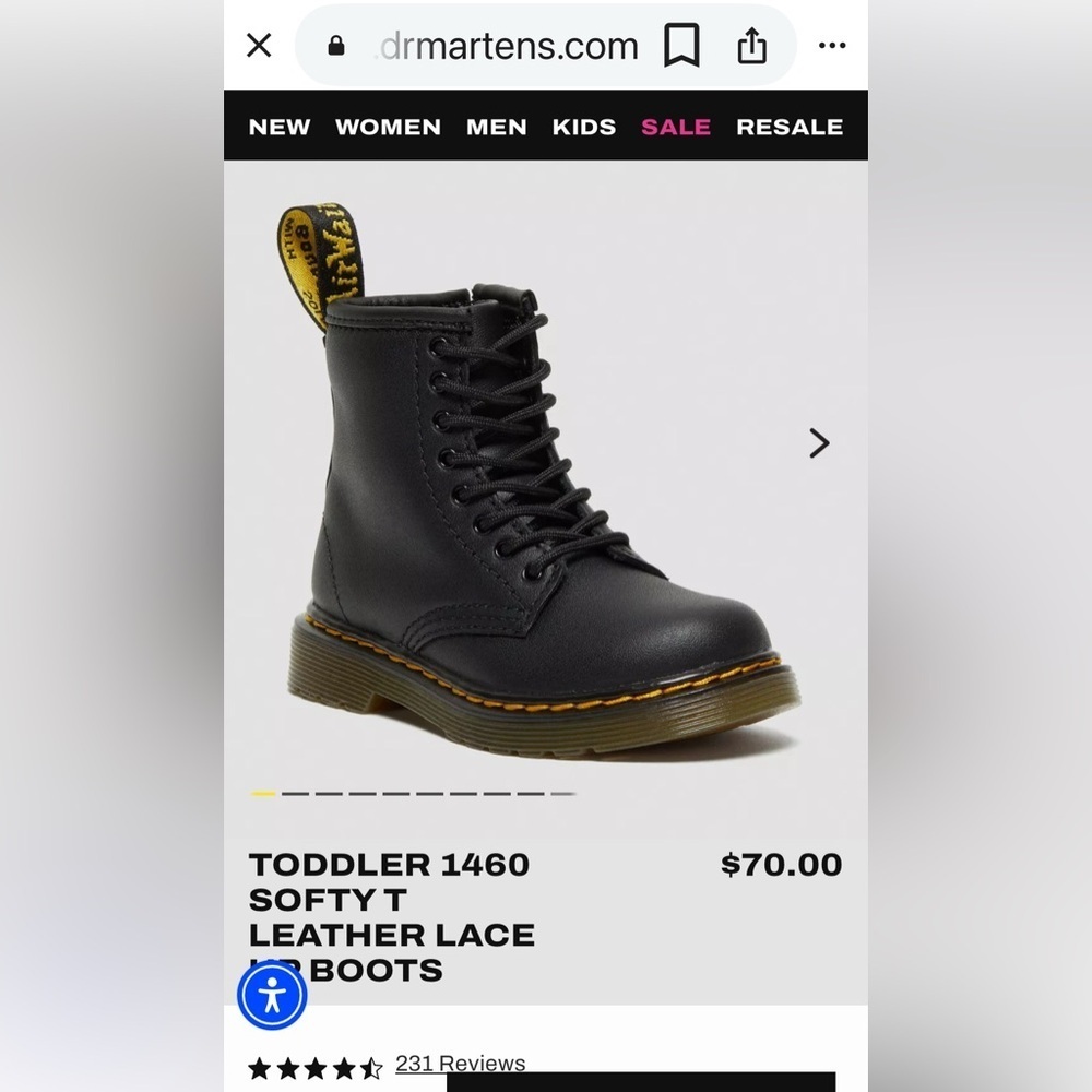 DR MARTENS TODDLER 1460 SOFTY T LEATHER LACE UP BOOTS US SIZE 7 ZIP SIDE NEW